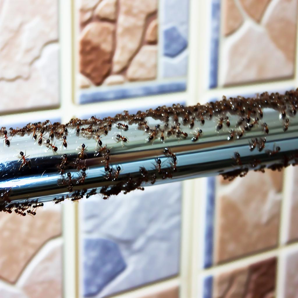 shower rod full of ants